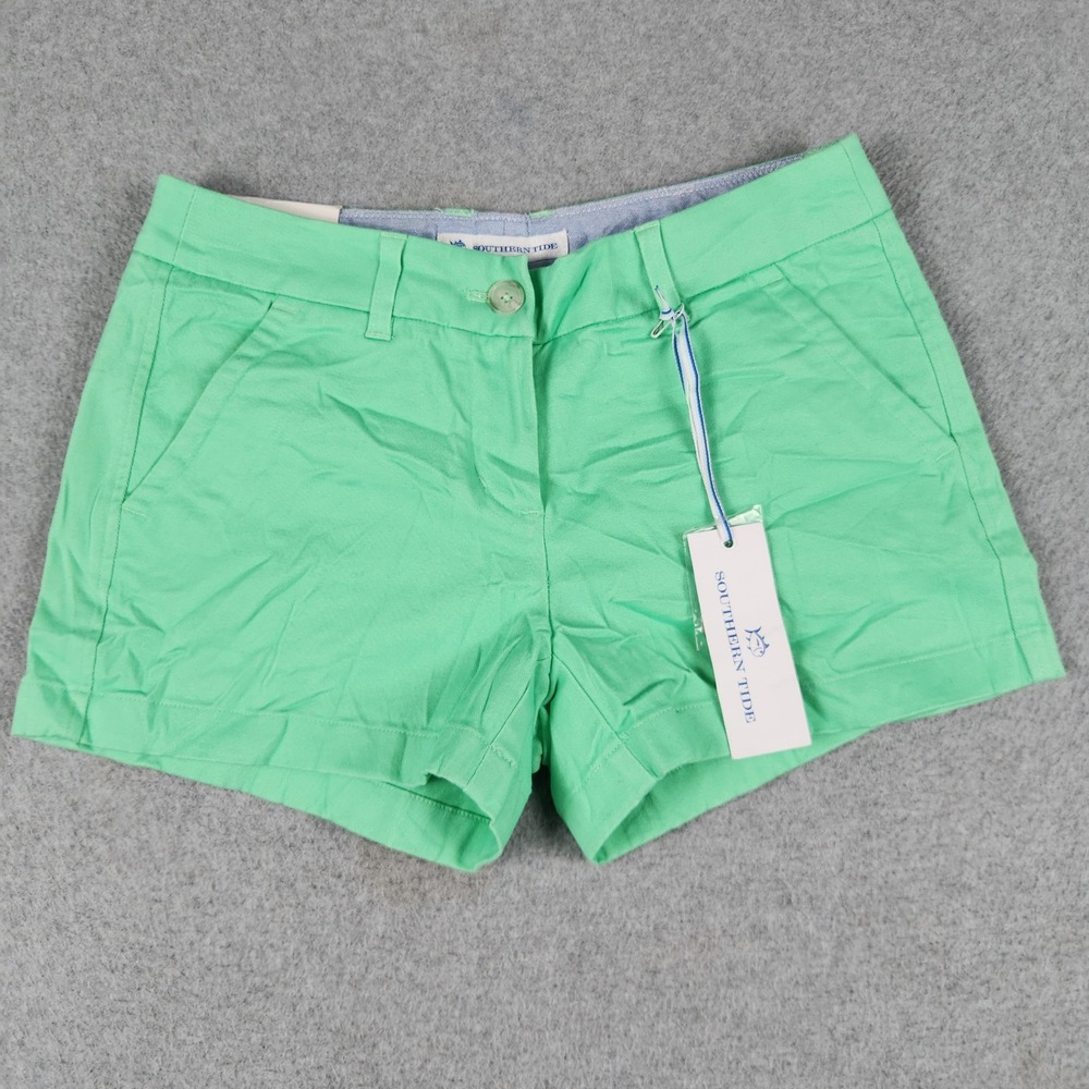 Southern Tide Chino Shorts Womens Size 0 Green Leah 3 Inch Inseam High Waisted